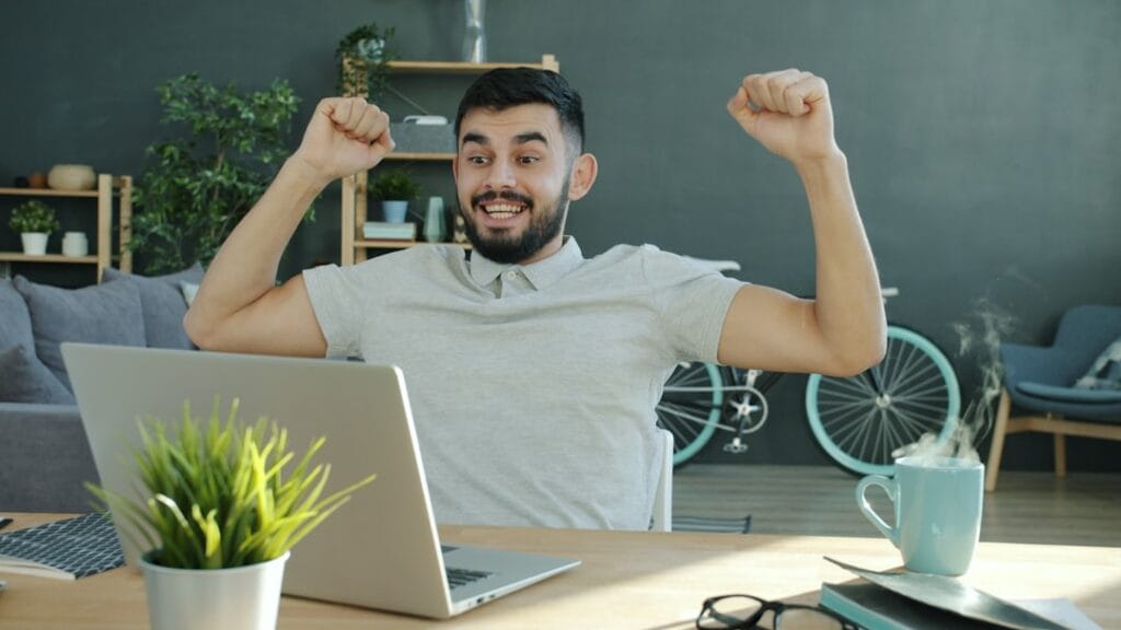 Person celebrating successfully downloading a file from Google Drive